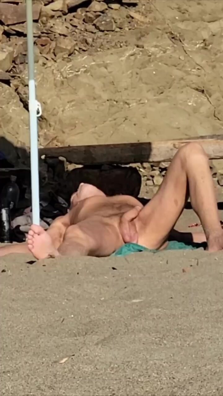 Grandpa showing off heavy dick at the nude beach