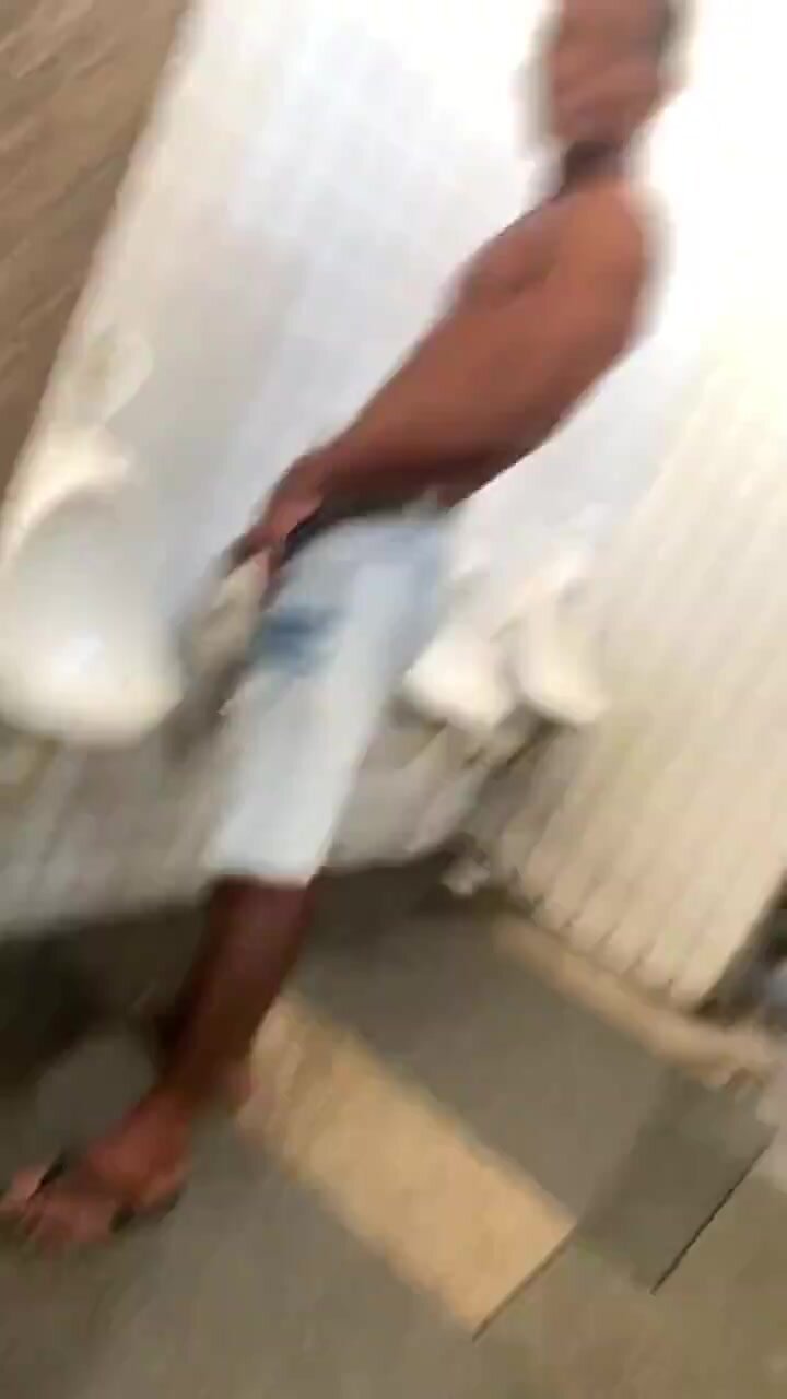 curious guy shows off cock in bathroom