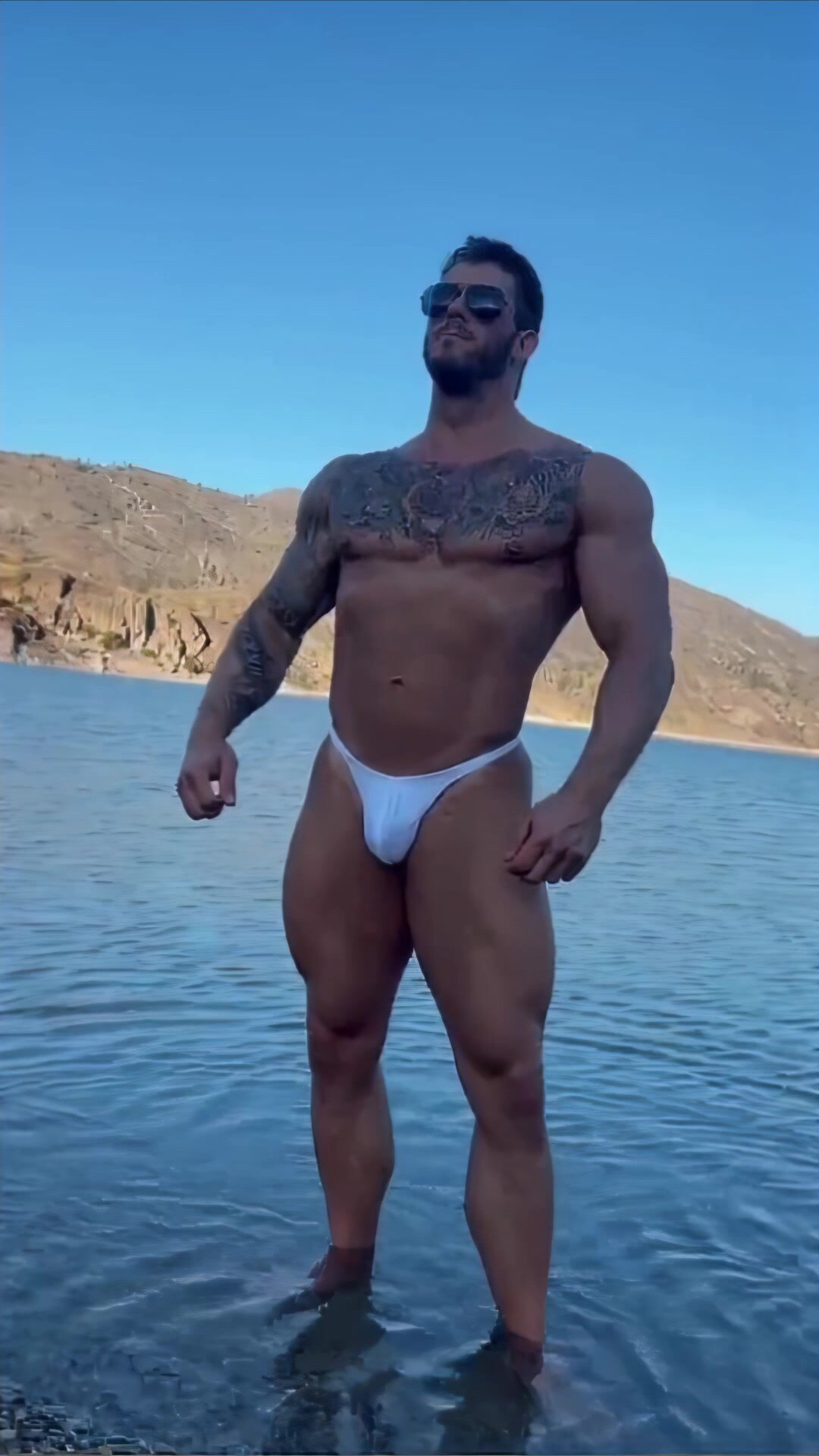 Muscle Stud Wears Thong in Nature (AI-HD 60fps)