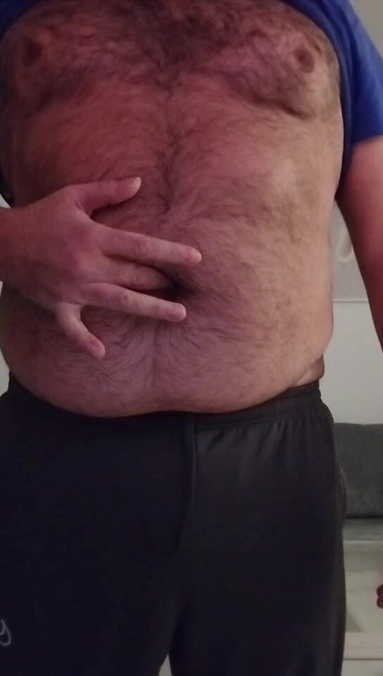 Hairy Turkish Bear touch his belly button just for me