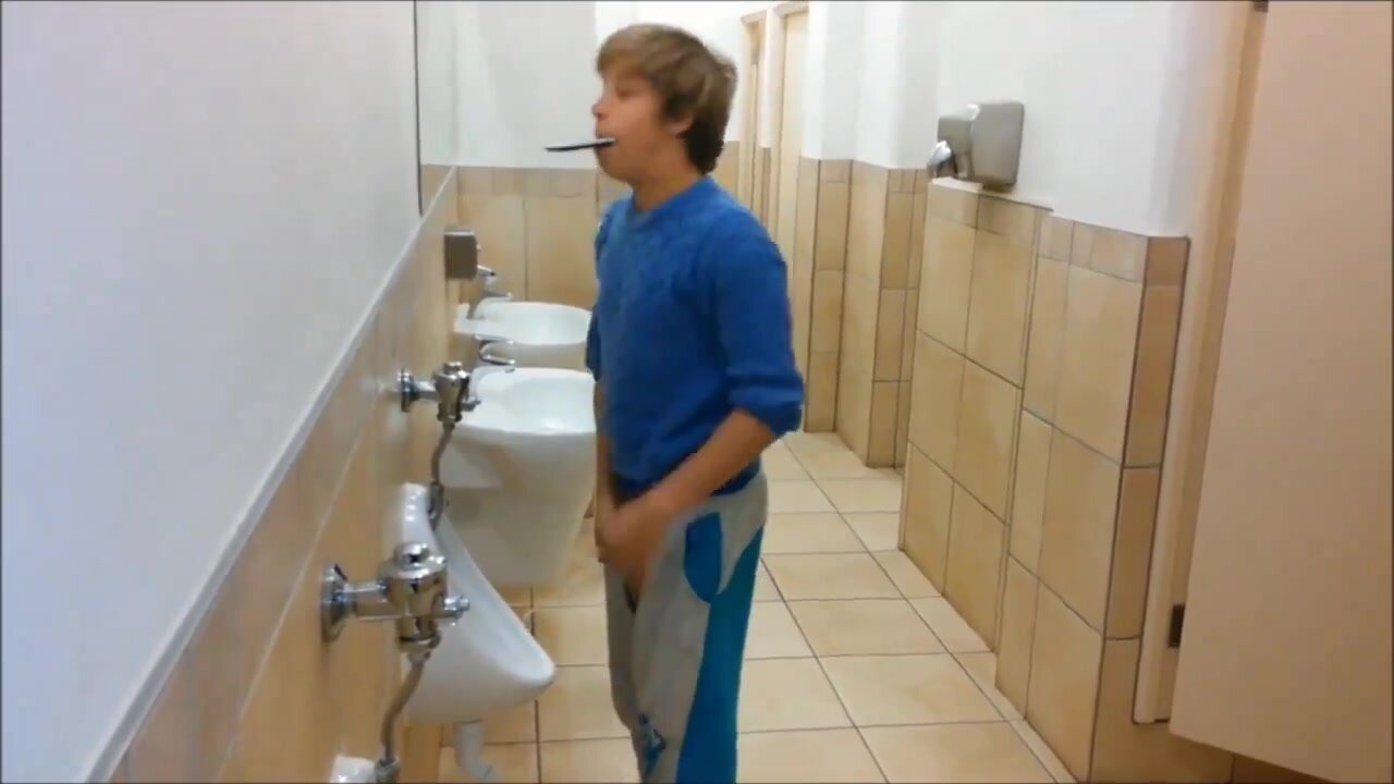 hot twink piss his pant and go urinal