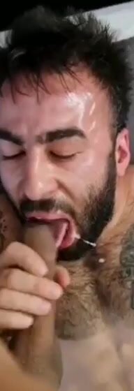 Italian faggot eats cum