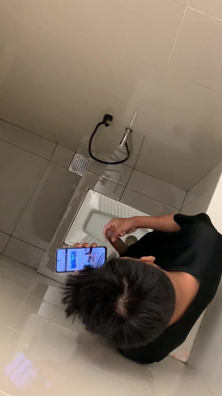 Asian Guy in Black Shirt Caught Jacking in Bathroom Pt1