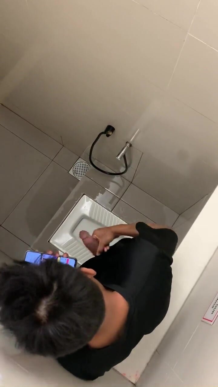 Asian Guy in Black Shirt Caught Jacking in Bathroom Pt2