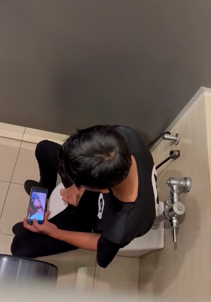 Asian Guy Caught Jacking Off in Bathroom (No Cum) P1