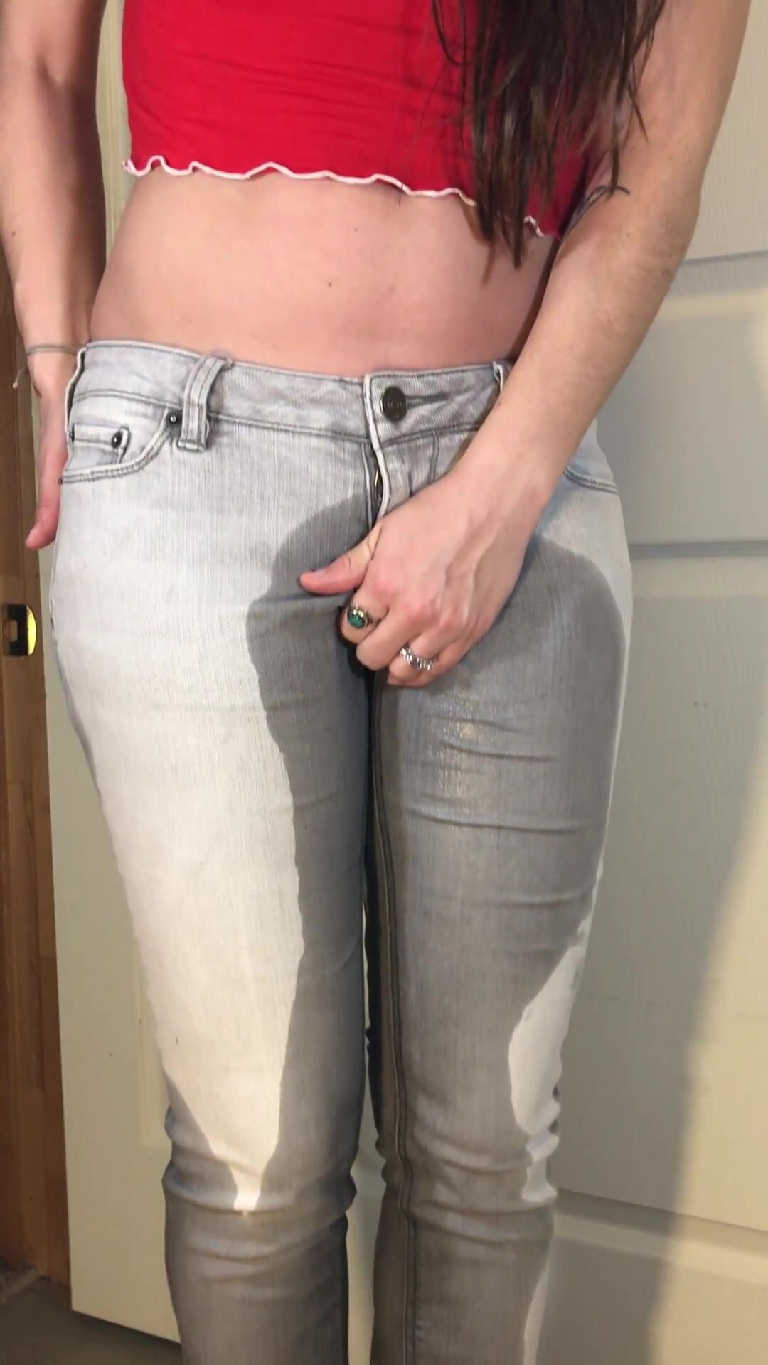 Soaking my tight jeans in high heels