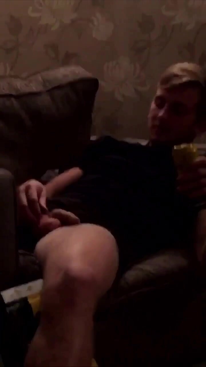 drunk guy plays with his sack and cock