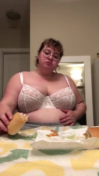 Nerdy fat girl belly stuffing and huge burps..
