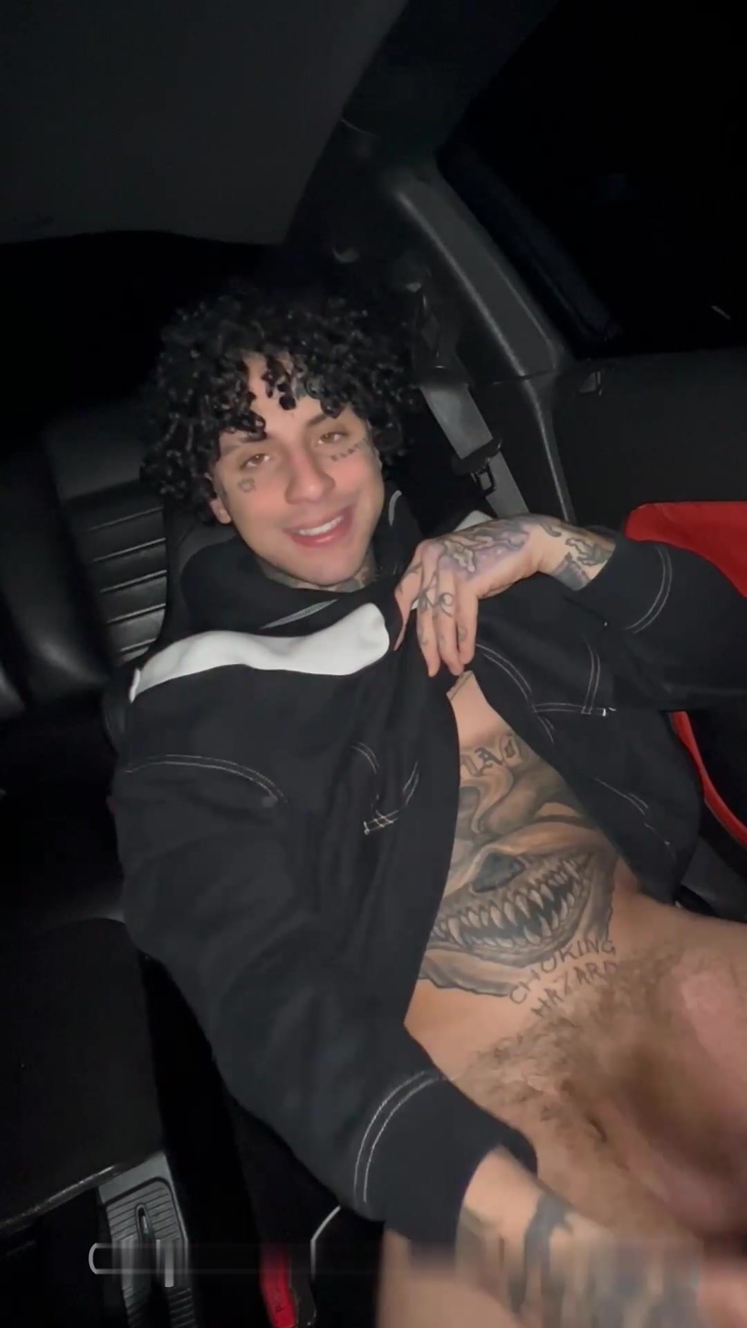 great tattoed boy cumming in car