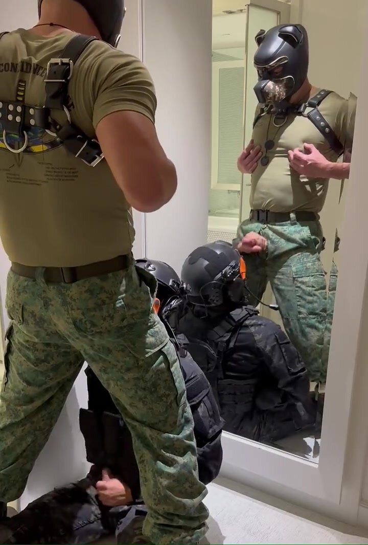 Soldier cuming on swat boy