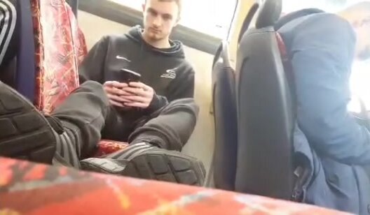 Candid trainers on bus seat