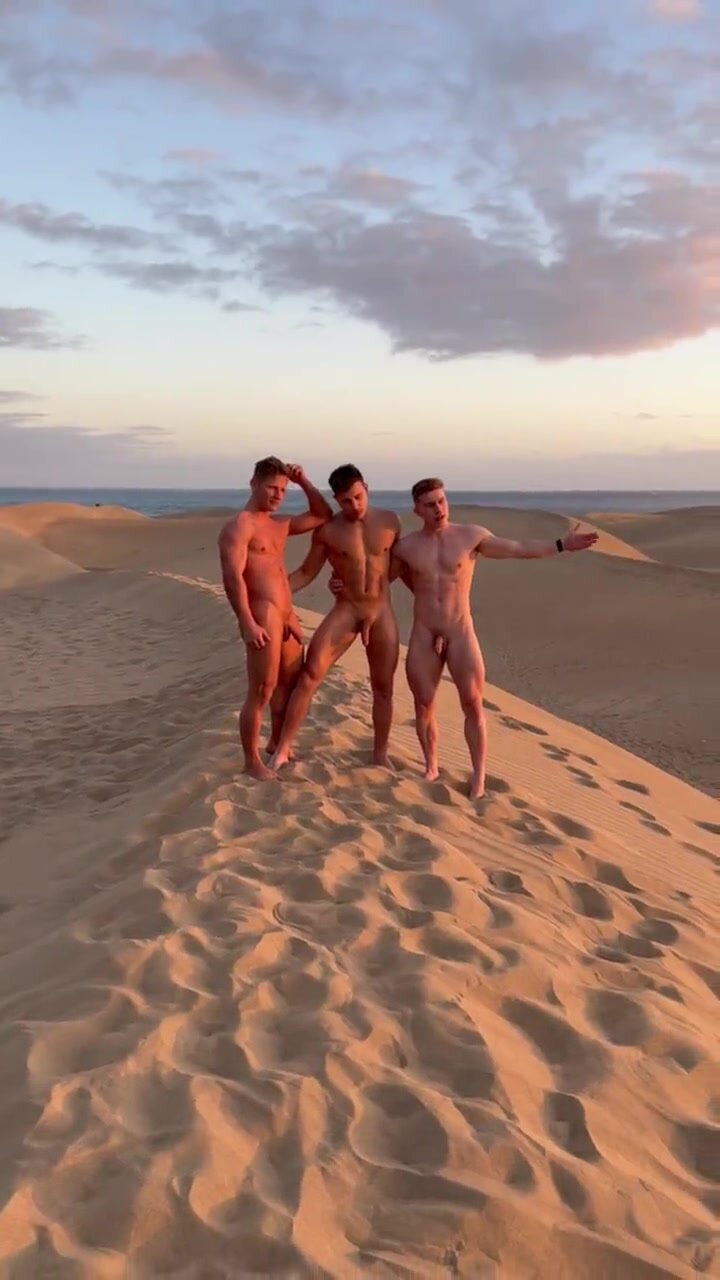 Naked photoshoot of hot fit uncut guys in the desert