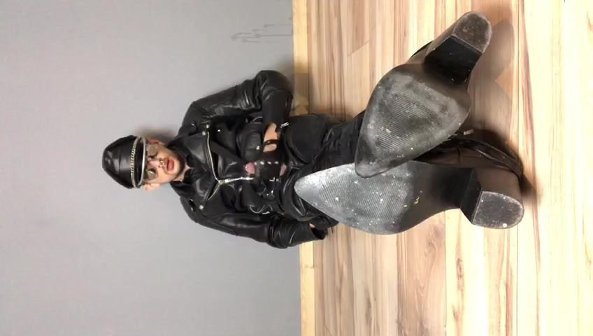 Leather boy jerking in alpha cowboy boots - video 2