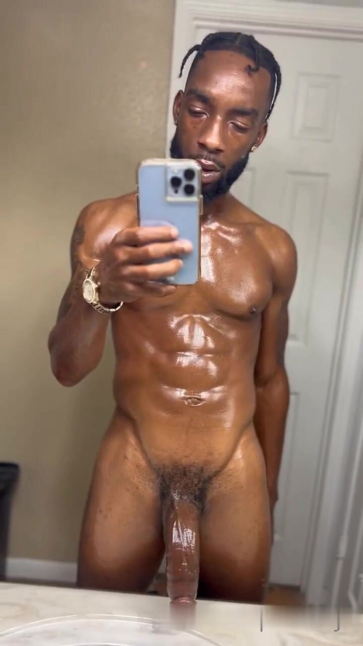 black dude naked showing off tight body and big cock