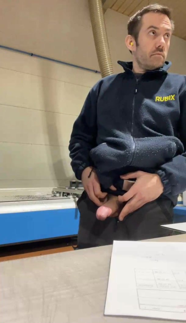 Sexy french man flashes his dick at work