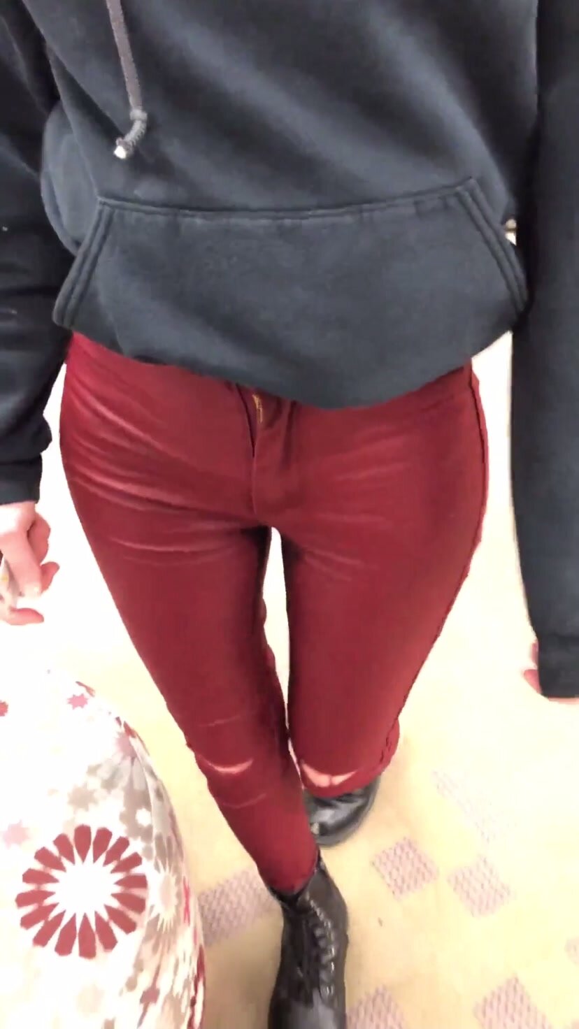 Girl pees her red pants