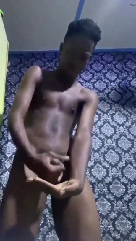skinny young naked black boy beating his dick