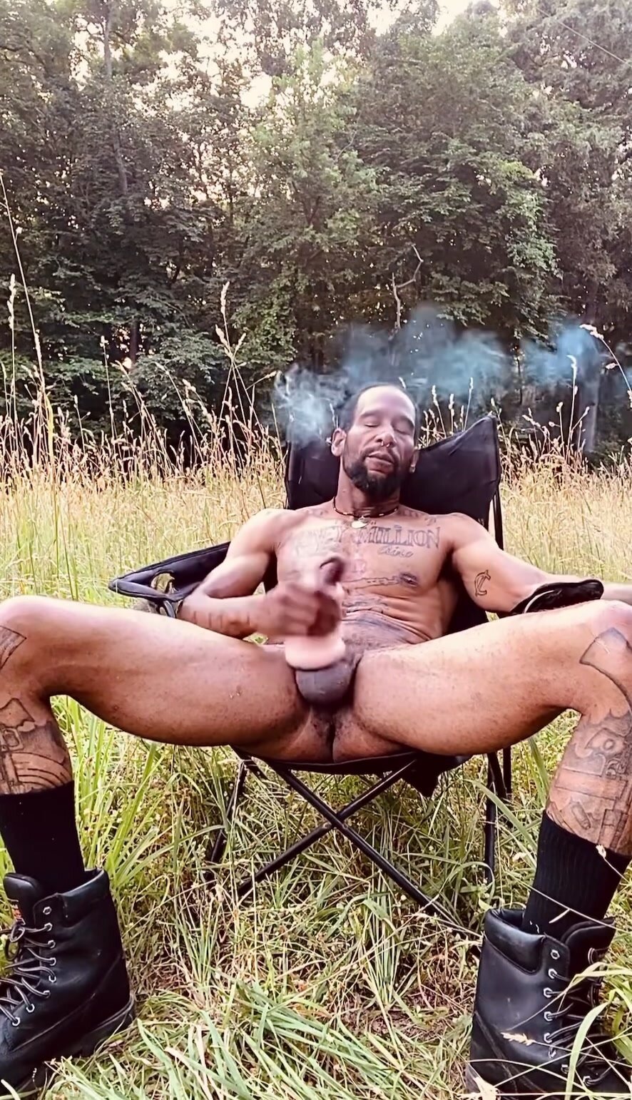 Alpha daddy edging his BBC in the woods