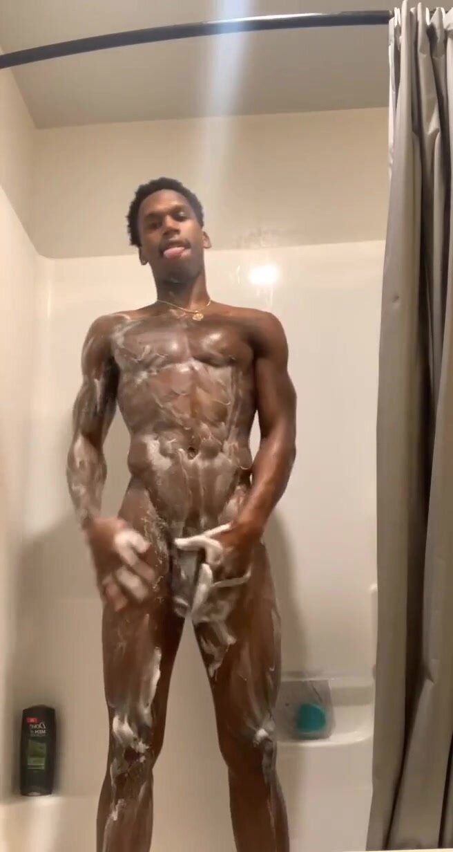 fit hung young black trade naked in the shower