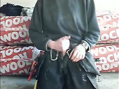 Spunk stained chav smokes and wanks over himself