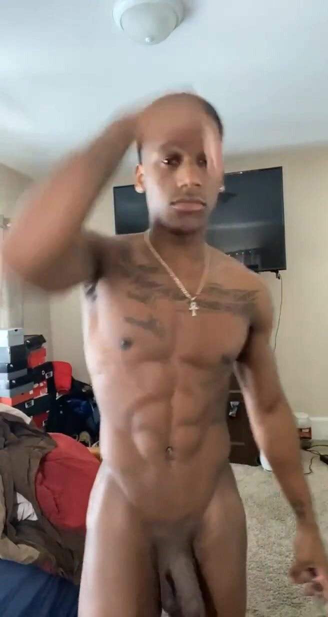 sexy young black dude flashing his tight body and bbc