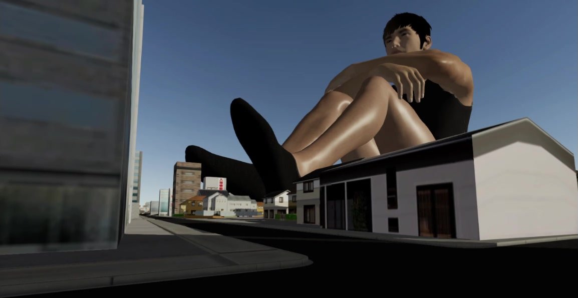 Giant naked destroying city