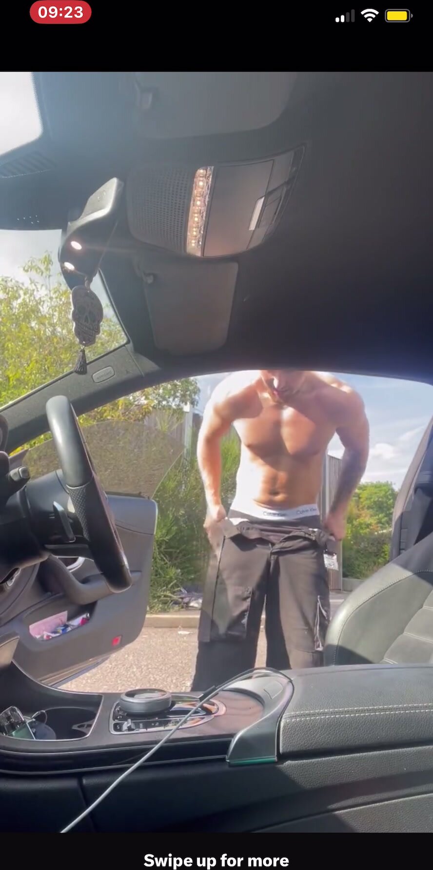 Hot English stripper gets naked outside car