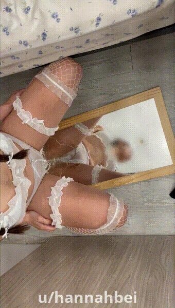 girl pees white lace panties on top of MIRROR