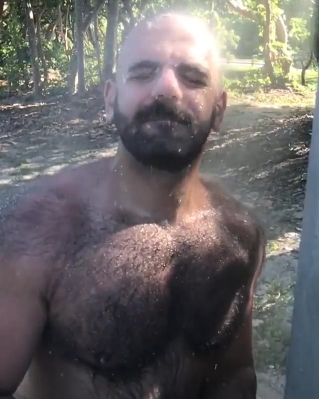 showering bear in the woods