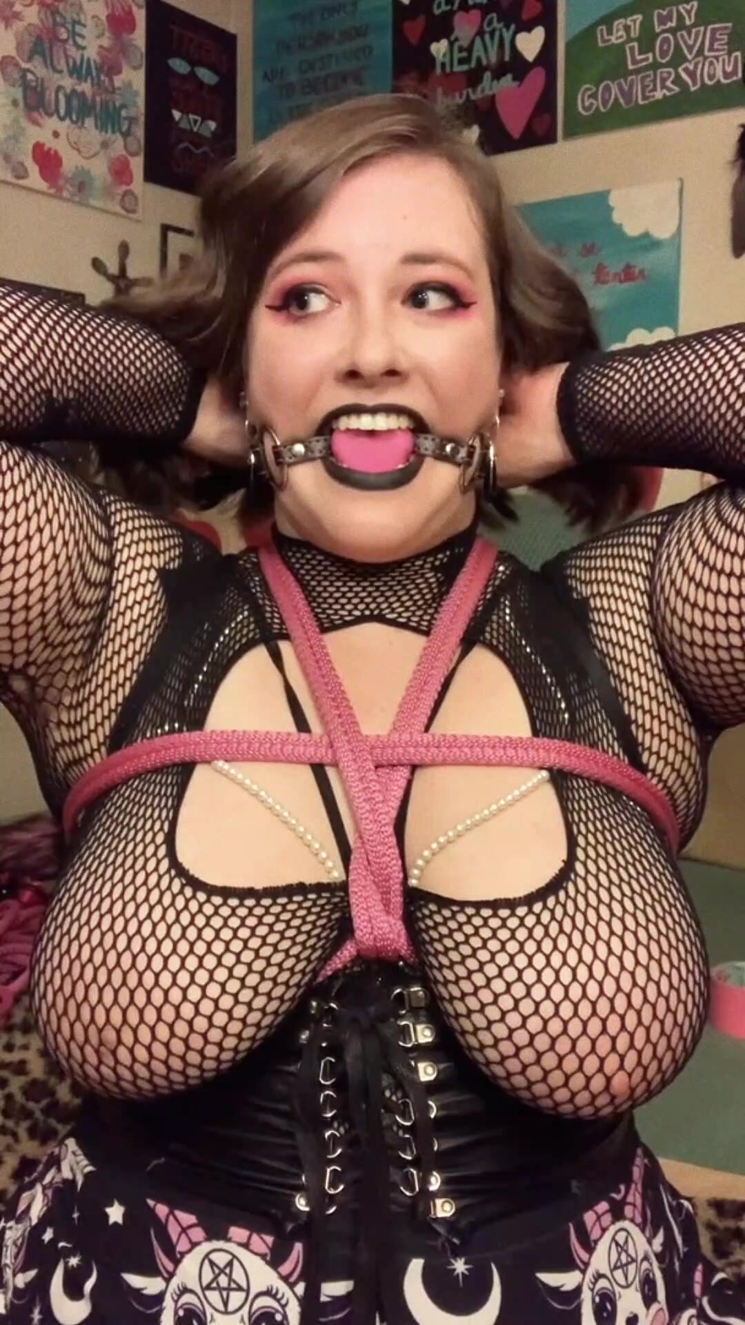 BBW Mom Trying Her Self Bondage With Her Tits Out