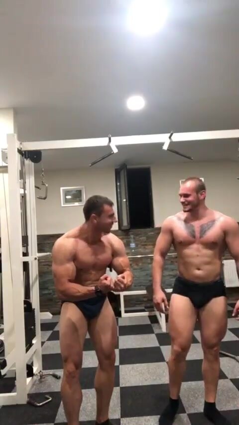 German bodybuilders show off muscles and ass at the gym