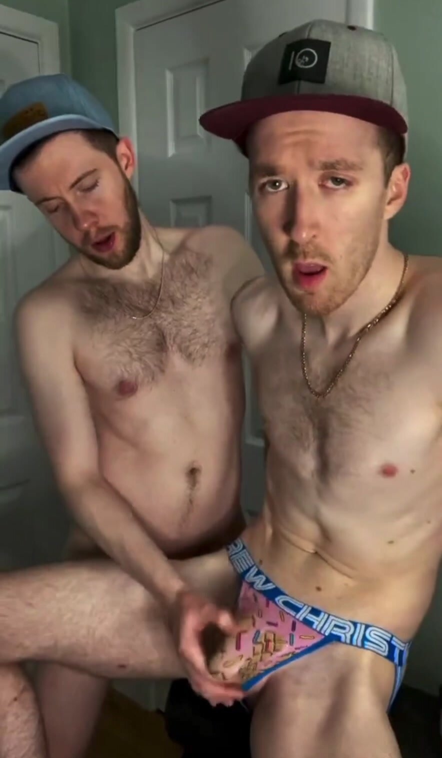 His boyfriend is helping him cum through his underwear