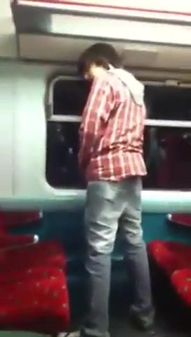 Scottish lad pissing on a train