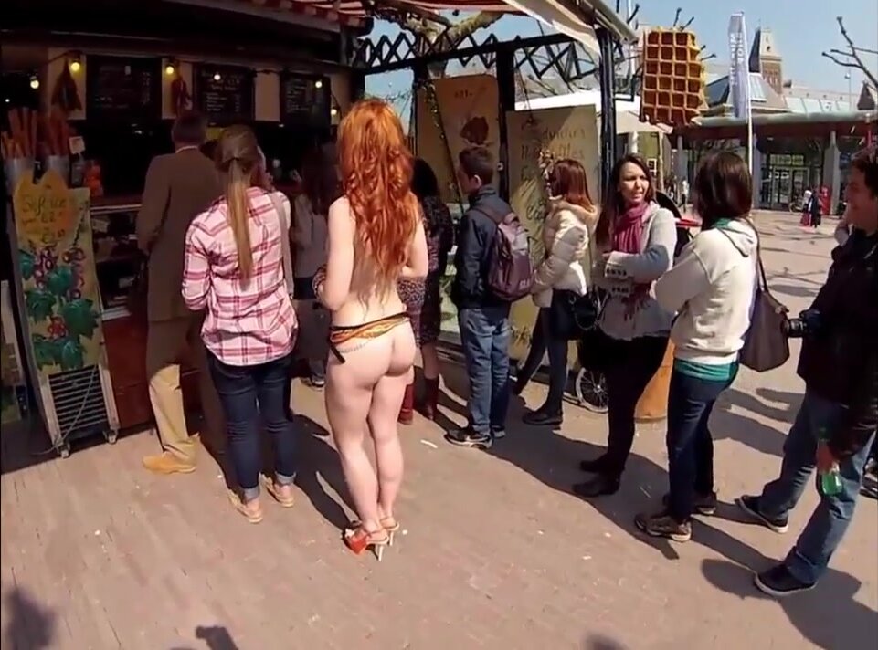 nude girl buying ice cream in public