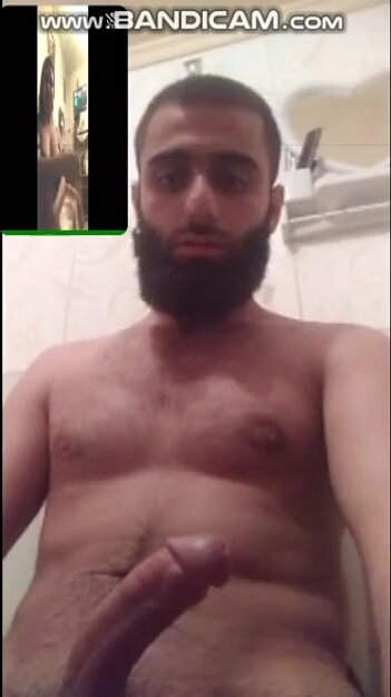Horny bearded Arab guy with a throbbing cock