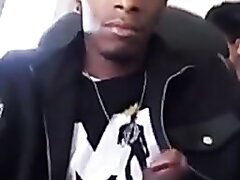 Hot black man jerks off on airplane
