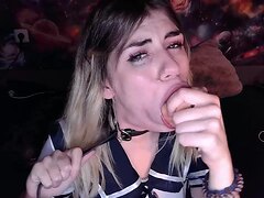 Hot cam girl stuffing her throat with dildo