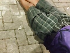fag plays with sleeping homeless man's cock
