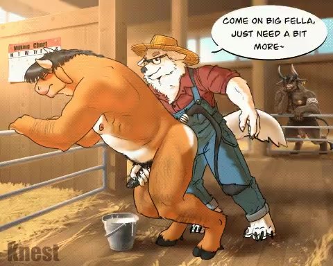 Furry gay - milking a bull