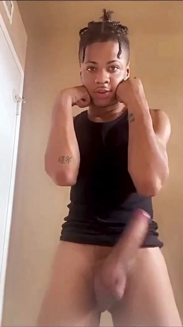 light-skinned youngin showing off big hard black cock