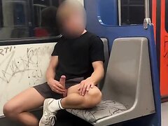 Jerking his cock & cumming inside Athens Metro