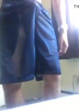 twink cums through gym shorts