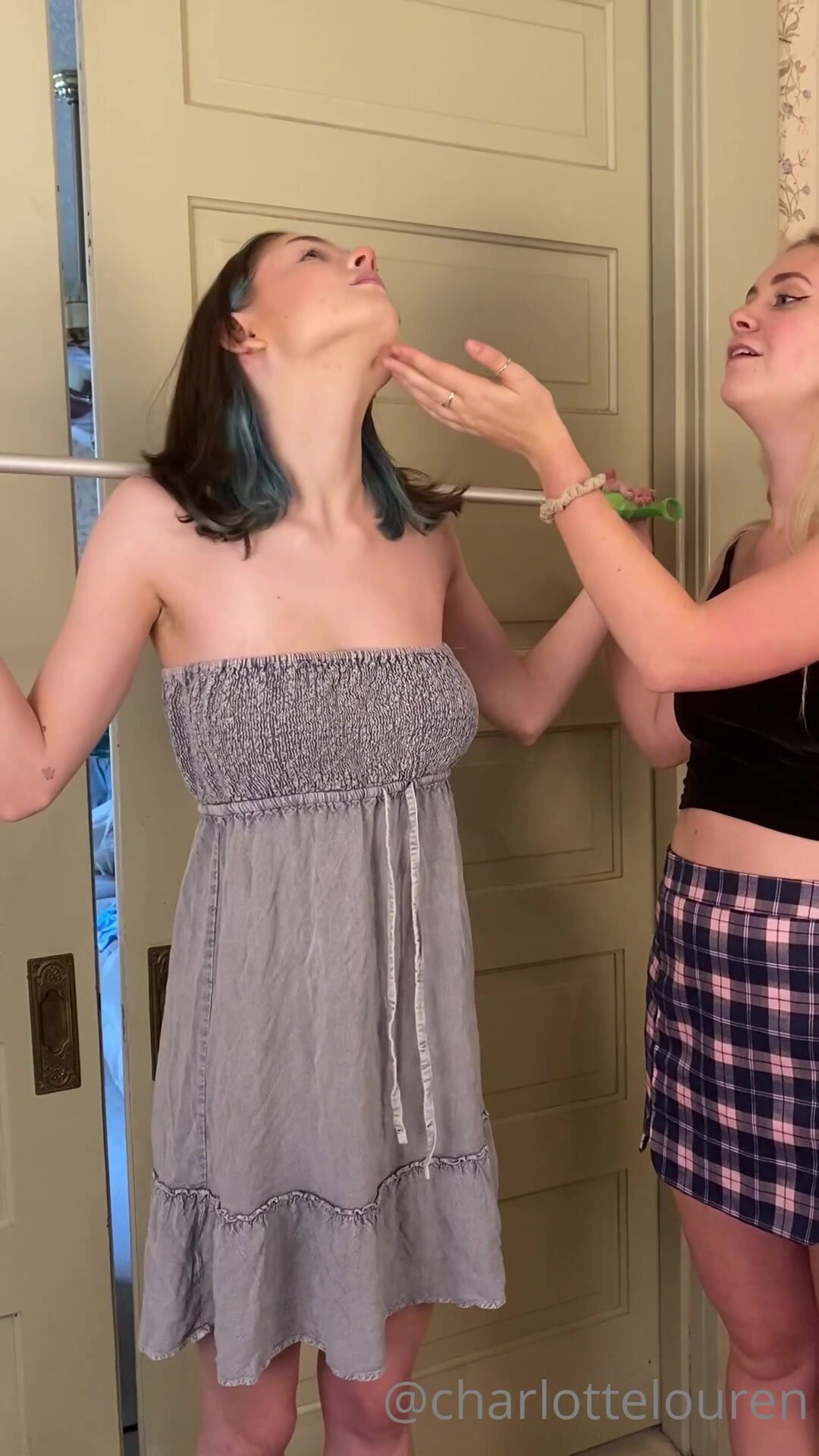 Strapless dress pulled down