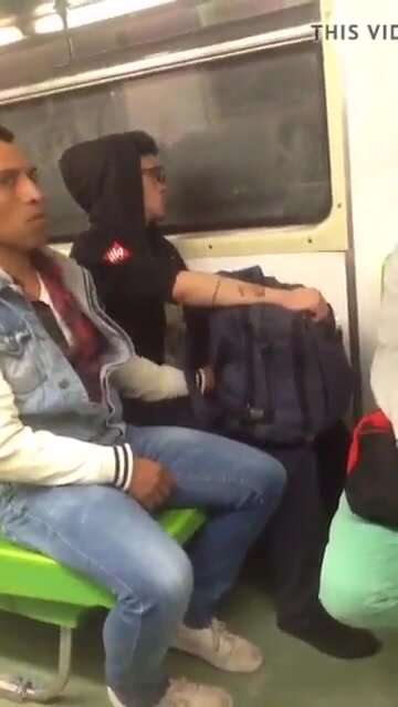 Latino boys giving handjob on a public train
