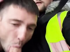 Dublin inner city lads sucking cock in work van