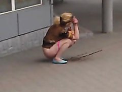Blonde chick really had to piss in public