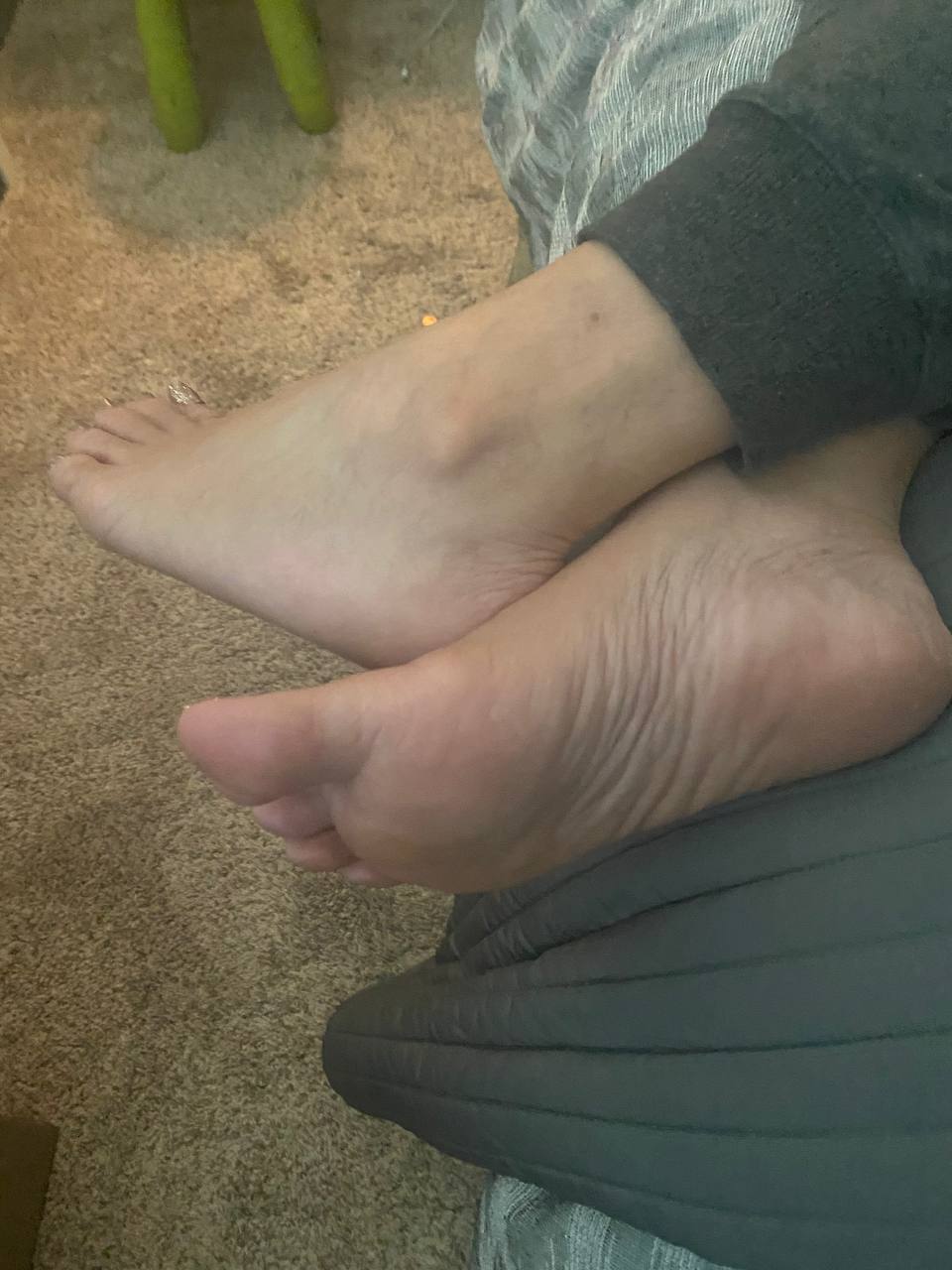Jerking and rubbing on napping moms feet