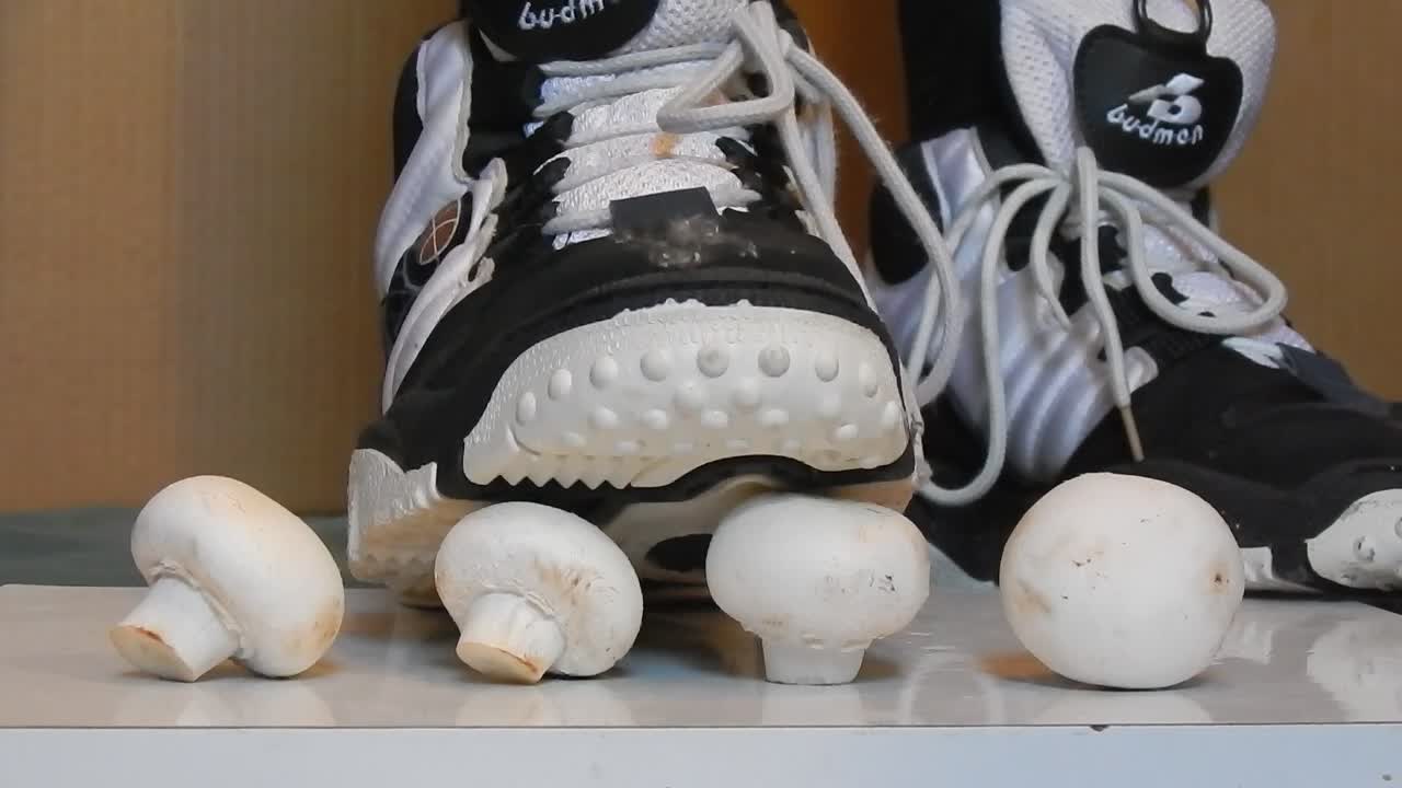 Flattening mushrooms with basketball boots