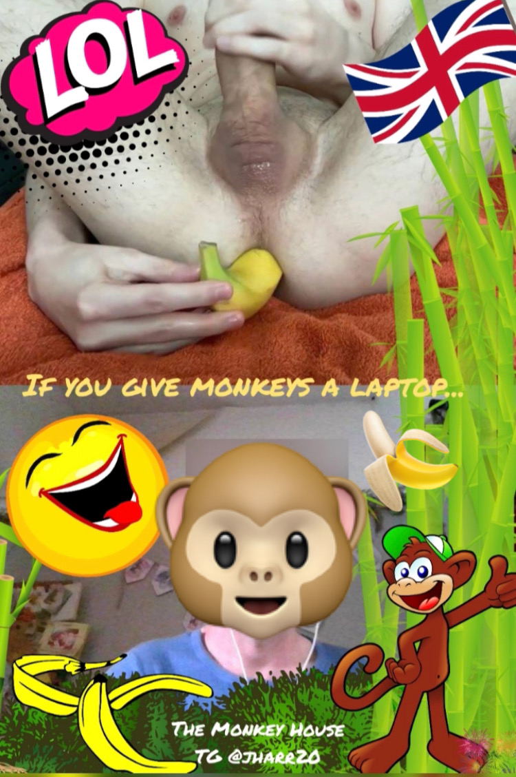 Monkey Boy stuffs his ass with bananas