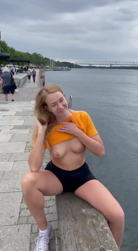 Cute tits on the riverfront